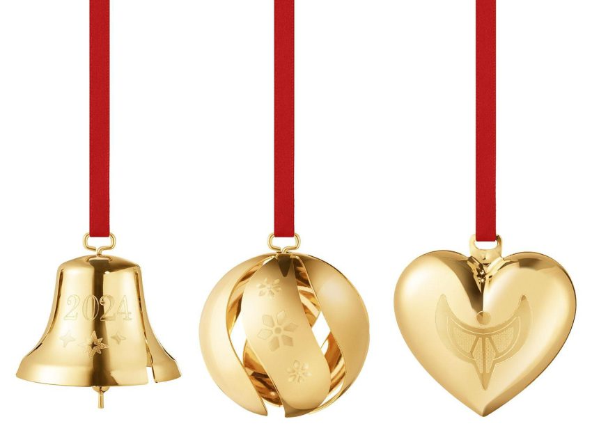 Georg Jensen Weihnachten Geschenkbox 3 tlg. (Glocke, Christbaumkugel und Herz) gold