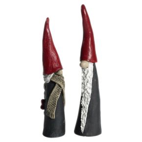 Nääsgränsgården Tomte & Mutter Hoher Hut schmal bis Höhe 14,5 cm 2 tlg. grau, rot