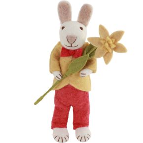 Gry & Sif Osterhase gelb, rot Jacke Narzisse Höhe 27 cm