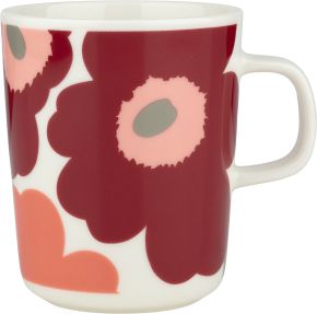 Marimekko Unikko Oiva Tasse / Becher 0,25 l cremeweiß, dunkle kirsche, lachsrot