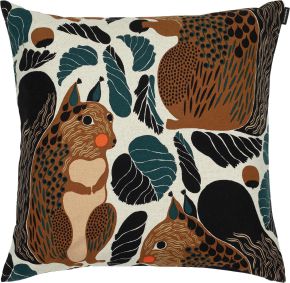 Marimekko Kurre (Eichhörnchen) Kissenhülle 50x50 cm (Öko-Tex) leinen, braun, schwarz, rot