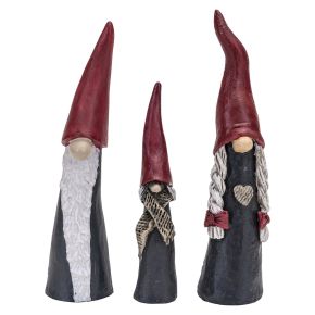 Nääsgränsgården Tomte Hoher Hut schmal Familie bis Höhe 9 cm 3 tlg. grau, rot