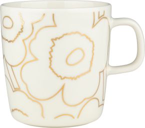 Marimekko Unikko Piirto Oiva Tasse / Becher 0,4 l cremeweiß, gold