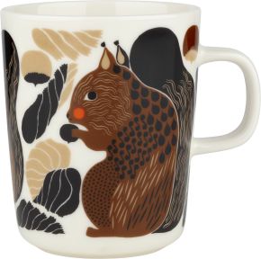 Marimekko Kurre (Eichhörnchen) Oiva Tasse / Becher 0,25 l cremeweiß, braun, grün, schwarz, orange