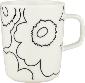 Marimekko Unikko Piirto Oiva Tasse / Becher 0,25 l cremeweiß, schwarz