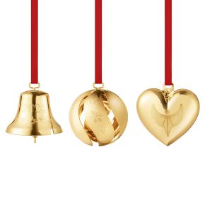 Georg Jensen Weihnachten 2024 Geschenkbox 3 tlg. (Glocke, Christbaumkugel und Herz) gold