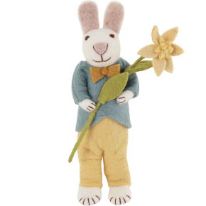 Gry & Sif Osterhase blau, gelb Jacke, Fliege Narzisse Höhe 27 cm