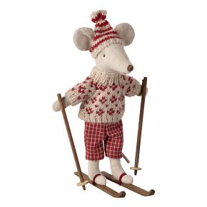 Maileg Maus Winter Mama mit Skiset Höhe 15 cm beige, rot, braun