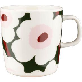 Marimekko Unikko Oiva Tasse / Becher 0,4 l cremeweiß, dunkelgrün, hellrosa