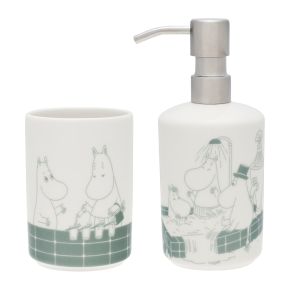 Moomin by Arabia Mumins Badezeit Seifenspender & Zahnbürstenhalter Set creme, grün