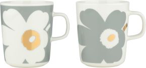 Marimekko Unikko Juhla (Fest) Oiva Tasse / Becher 0,25 l 2 Stk. grau, gold Special Edition 60 Jahre