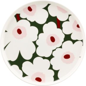 Marimekko Unikko Oiva Teller Ø 25 cm cremeweiß, dunkelgrün, hellrosa