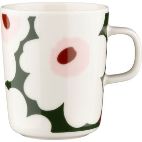 Marimekko Unikko Oiva Tasse / Becher 0,25 l cremeweiß, dunkelgrün, hellrosa