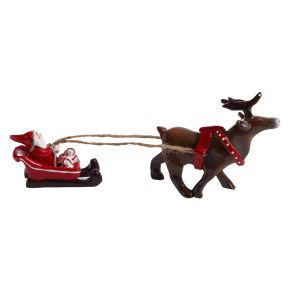 Nääsgränsgården Tomtesson mit Weihnachtsschlitten & Rentier Länge 17 cm rot