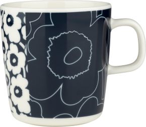 Marimekko Unikko Kollaasi Oiva Tasse / Becher 0,4 l cremeweiß, dunkelblau Special Edition 60 Jahre