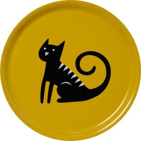 Bengt & Lotta Sitzende Katze Tablett Ø 31 cm gelb, schwarz