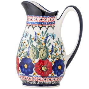 Bloomingville Krug 1,6 l / Vase Blumendekor weiß, blau, mehrfarbig Florist