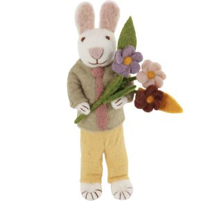 Gry & Sif Osterhase natur, gelb Jacke, Krawatte Blumen Höhe 27 cm