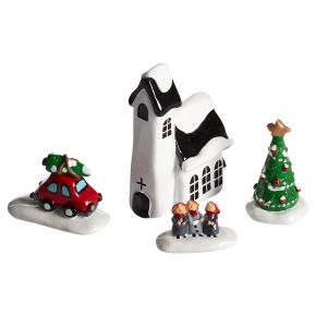 Nääsgränsgården Winterkirche 4 tlg. Set bis Höhe 8 cm schwarz, weiß, mehrfarbig